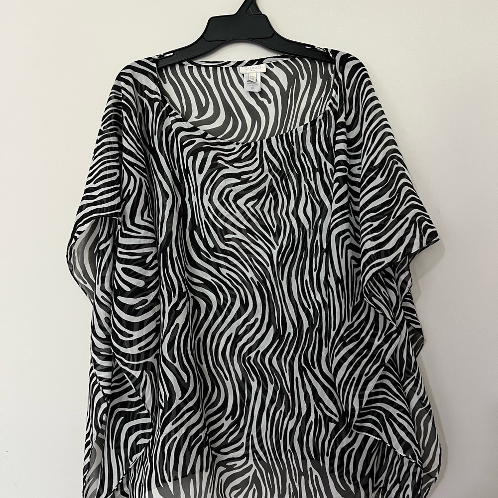 Talbots Black and White Sheer Zebra Print Top